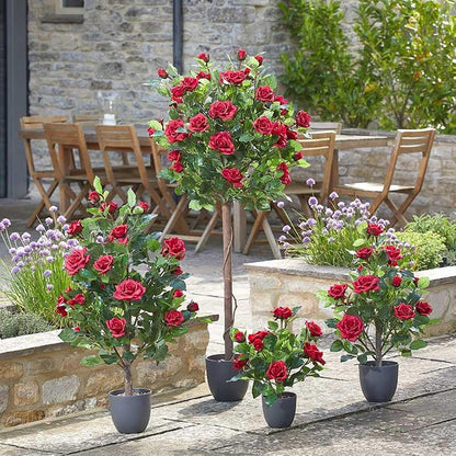 Regents 40cm Potted Artificial Roses in Ruby Red, Perfect Pink & Pure White