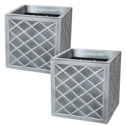 Small Square 32cm Pewter Lazio Garden Flower Plant Box