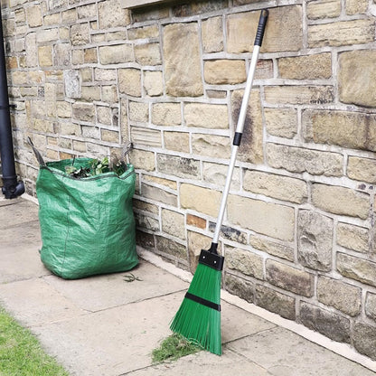 Hard Bristle Telescopic Garden Broom Rake Tool for Lawn Debris & Leaves