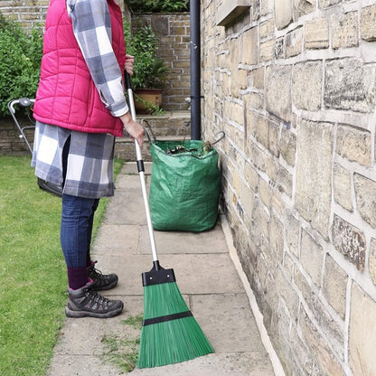 Hard Bristle Telescopic Garden Broom Rake Tool for Lawn Debris & Leaves