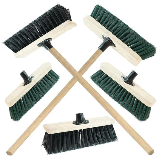 Strong PVC Bristle Brooms With Wooden Handle Ideal For Driveways, Warehouses & Garages